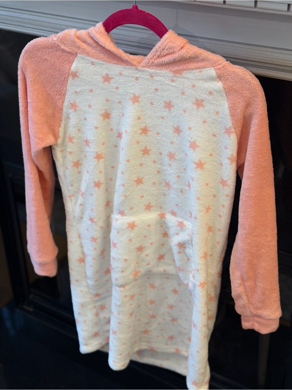 Girls' Peach Star Hooded Nightgown with Front Pocket
